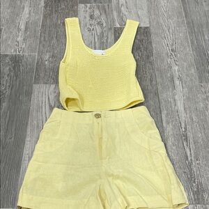 Yellow Knit Crop Top and Shorts Set